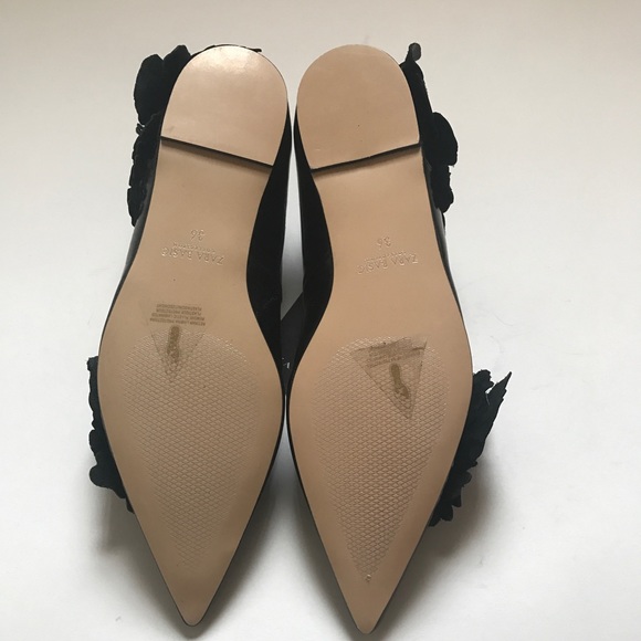 NWT Zara Leather Strappy Ballerinas w/ Flowers - Picture 5 of 8